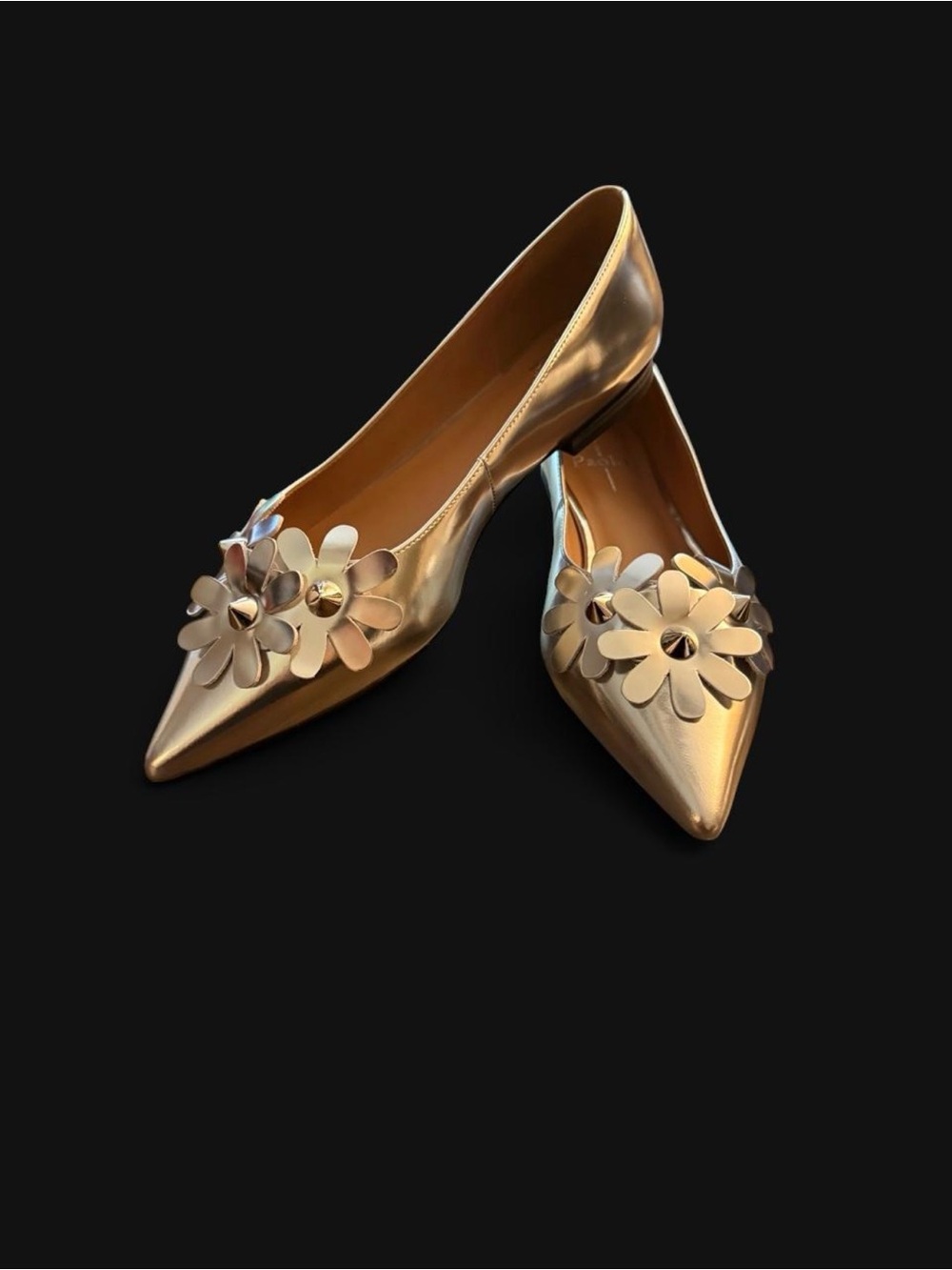 So CUTE in person! Metallic Silver Women’s Ballet Flats with Floral Appliqué - Picture 3 of 8